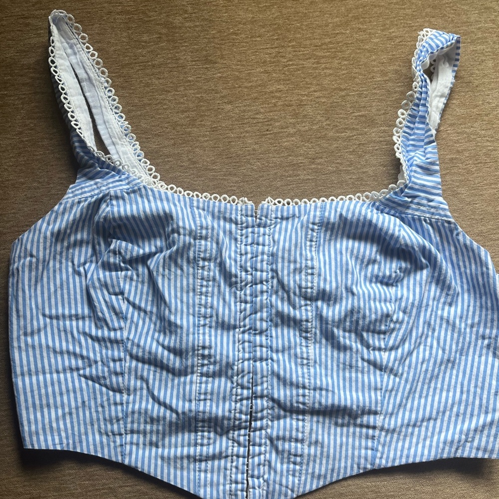 Princess Polly blue and white striped boustie corset crop top 8